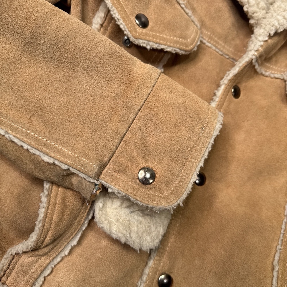 VTG JCPenney Jacket Men 40 Brown Suede Leather Trucker Sherpa Yellowstone 70s - Picture 7 of 13